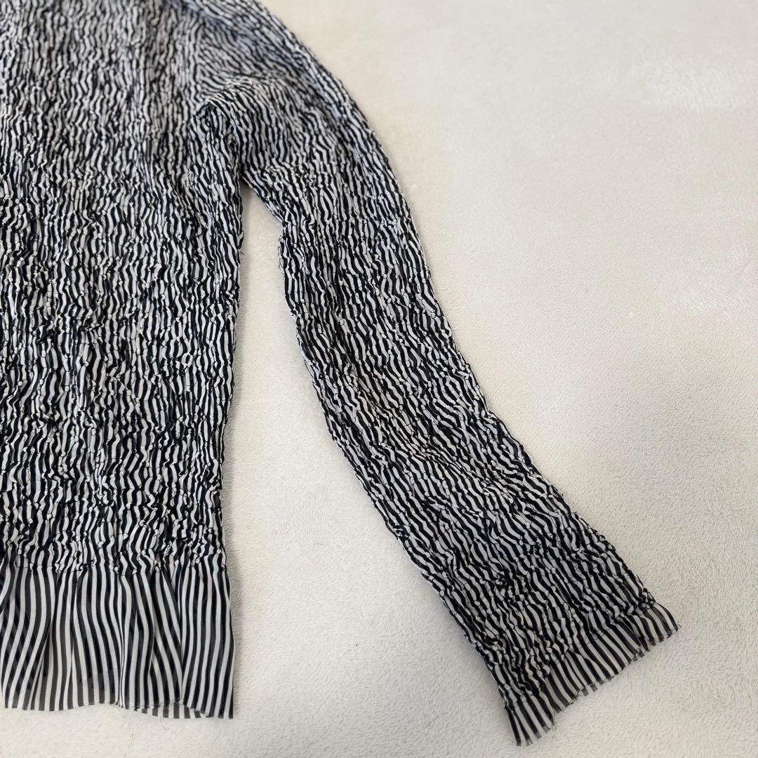 ISSEY MIYAKE プリーツ　ブラウス　変形　白　黒　長袖　Mサイズ