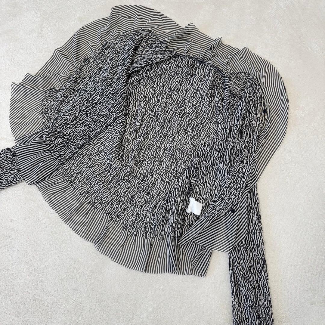 ISSEY MIYAKE プリーツ　ブラウス　変形　白　黒　長袖　Mサイズ