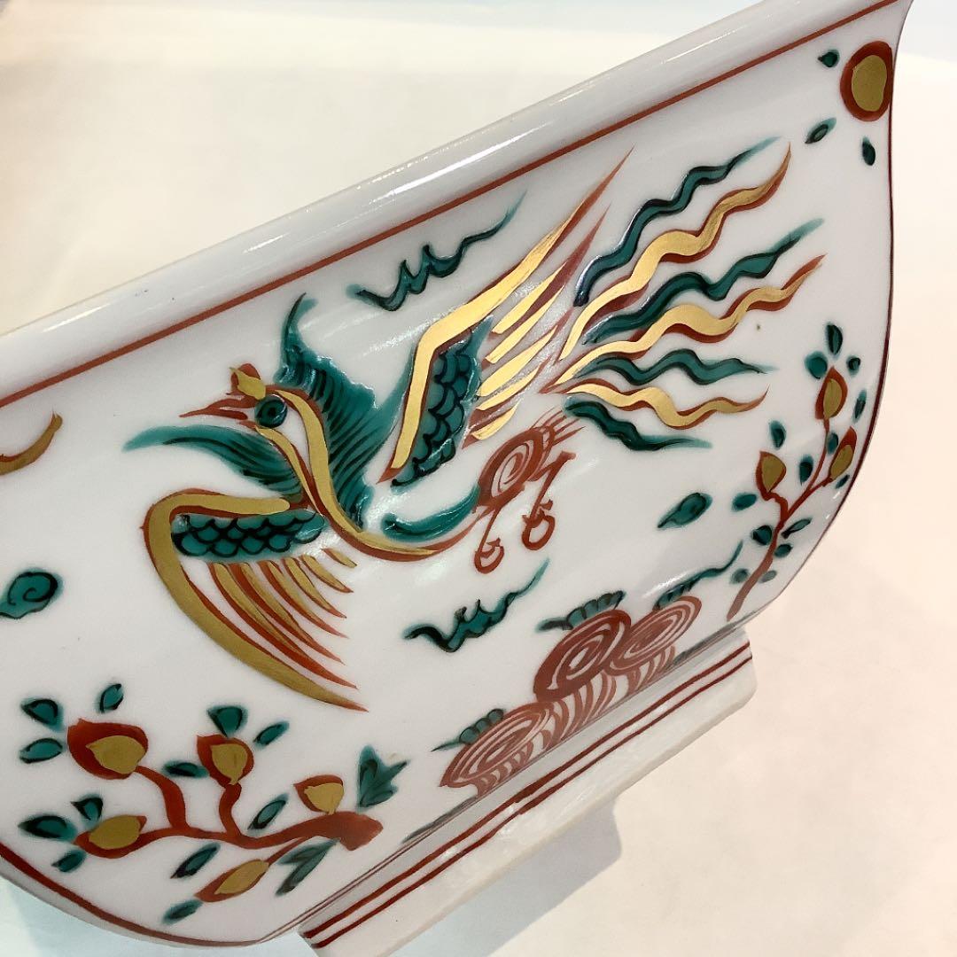 【茶道具】青絵角水指　竜谷焼　香雲作