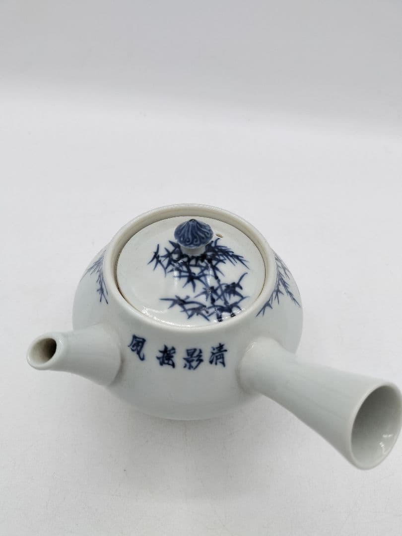 c733 煎茶器セット 染付　竹 「清影揺風」湲仙 5客 茶道具 古物