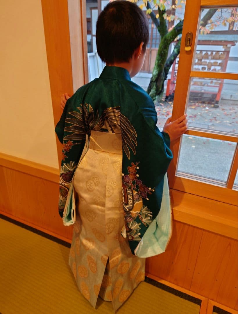 美品 七五三 男の子 5歳 産着 着物 フルセット 鷹の刺繍 卒園 入学 記念日