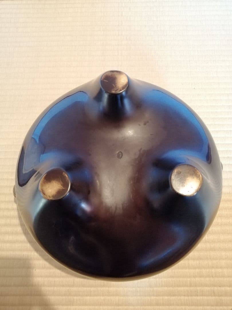 【茶道具】畠春斎 一ノ瀬宗辰造　唐銅鬼面風炉撫肩平丸釜添　茶釜　釜396