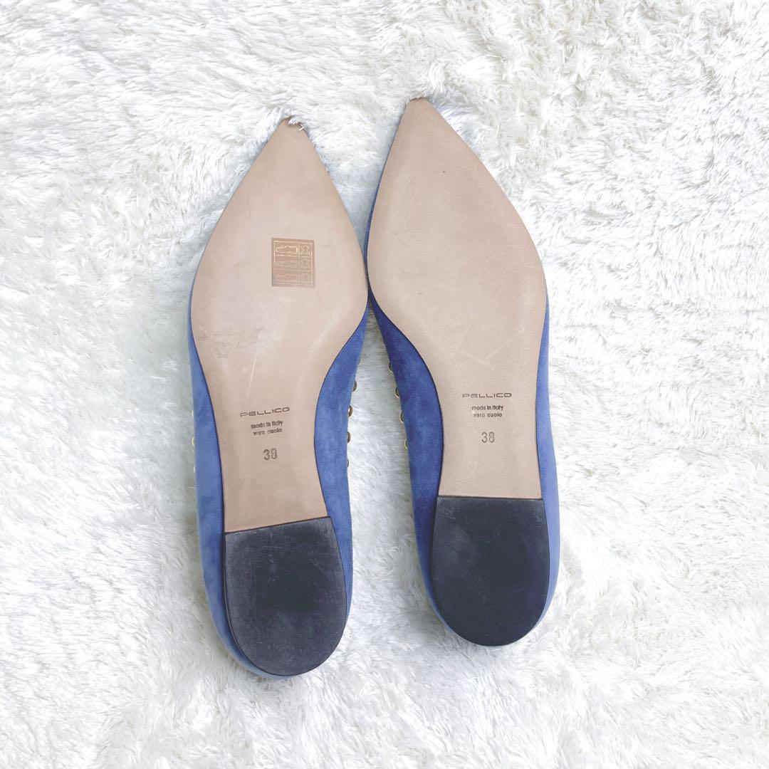 【極美品✨ペリーコ】スタッズ スウェード フラットシューズ 38 イタリア製