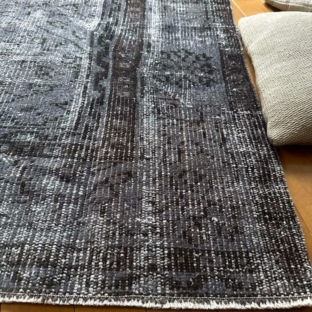 62×137.5 ダークグレイオーバーダイ　ボタニカル　トルコヴィンテージラグ