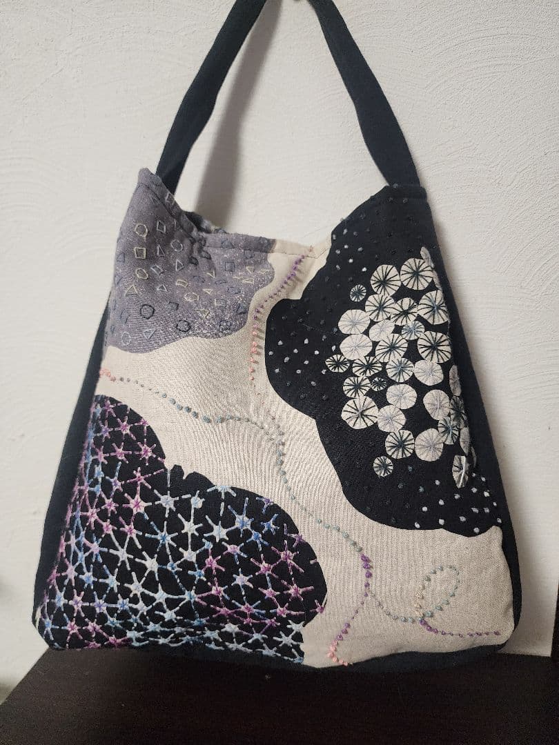 ★★★新作　モノトーン系　エチノ生地に刺し子　一点物　センソユニコ慈雨等