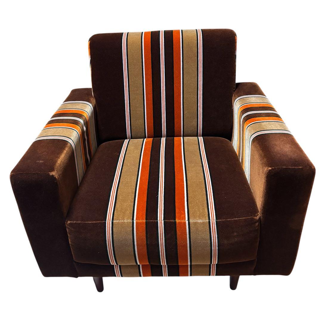 【レトロ】モケットストライプ　ソファ　チェア　1人掛　たのメル便