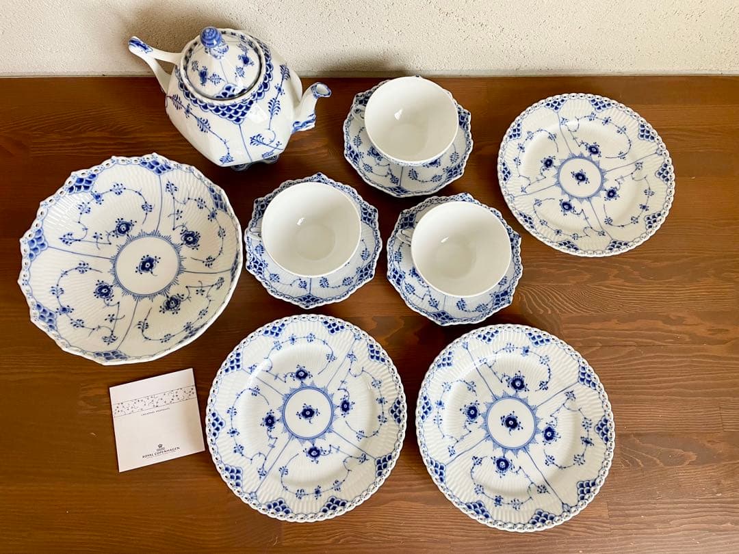 新品 ロイヤルコペンハーゲン ブルーフルーテッド ティーセット 皿 デンマーク製