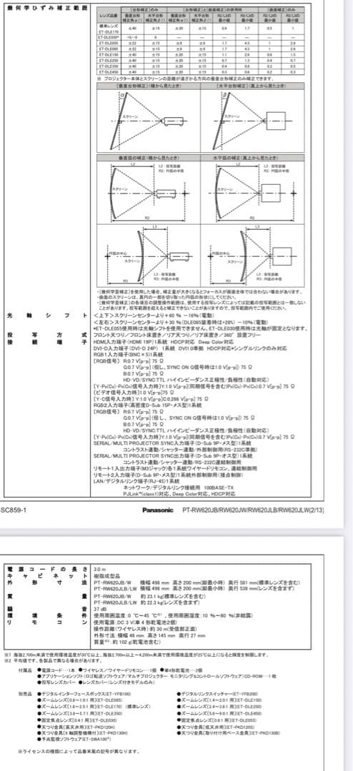 PANASONIC レーザープロジェクター　PT-RW620JW ★6200lm