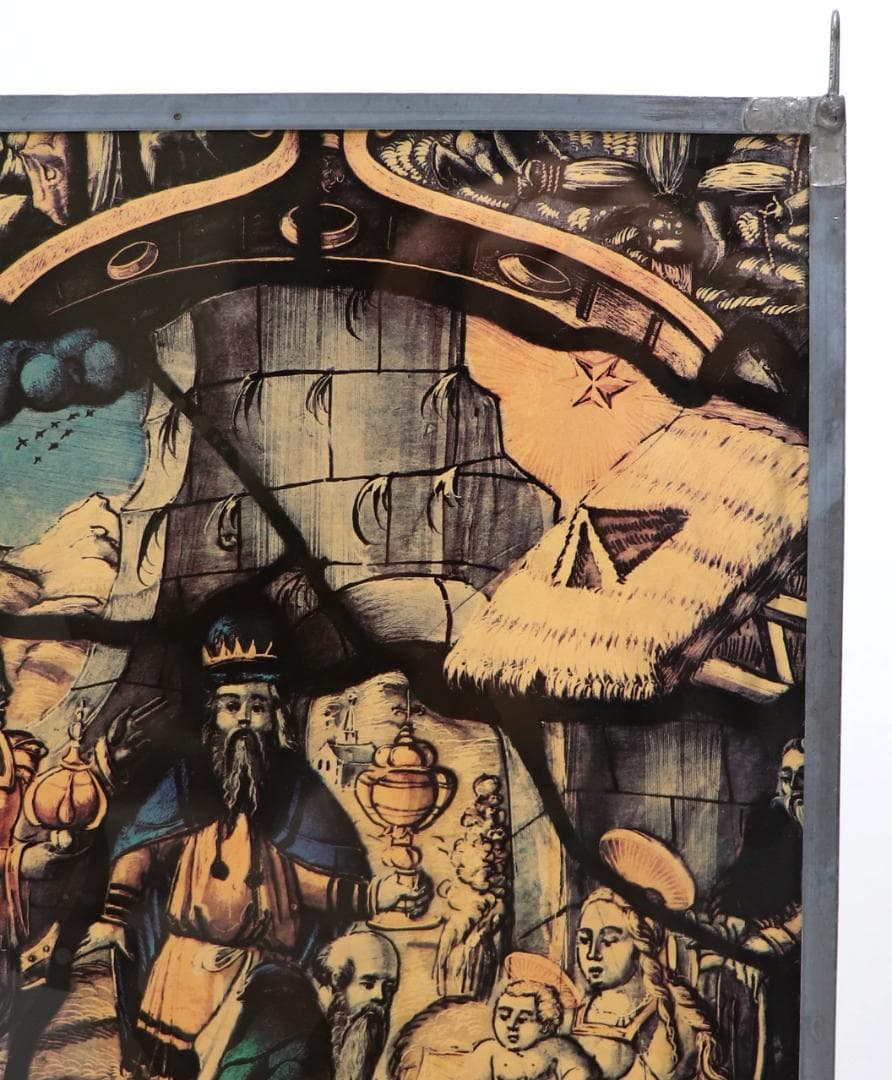 東方三博士の礼拝 ヴィンテージ ステンドグラス マギ キリスト 誕生 アメリカ製