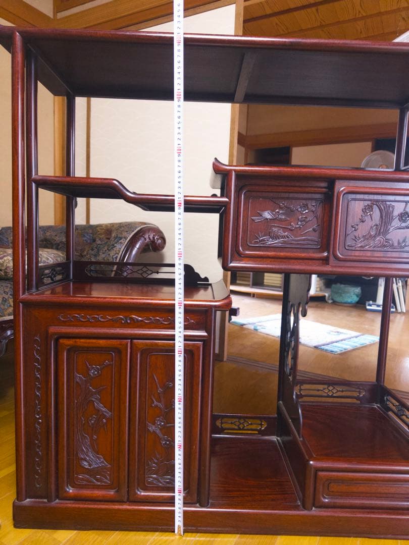 茶箪笥　古道具　骨董品　蔵出し　昭和レトロ　古民家　木製彫刻ラック 引き出し付き