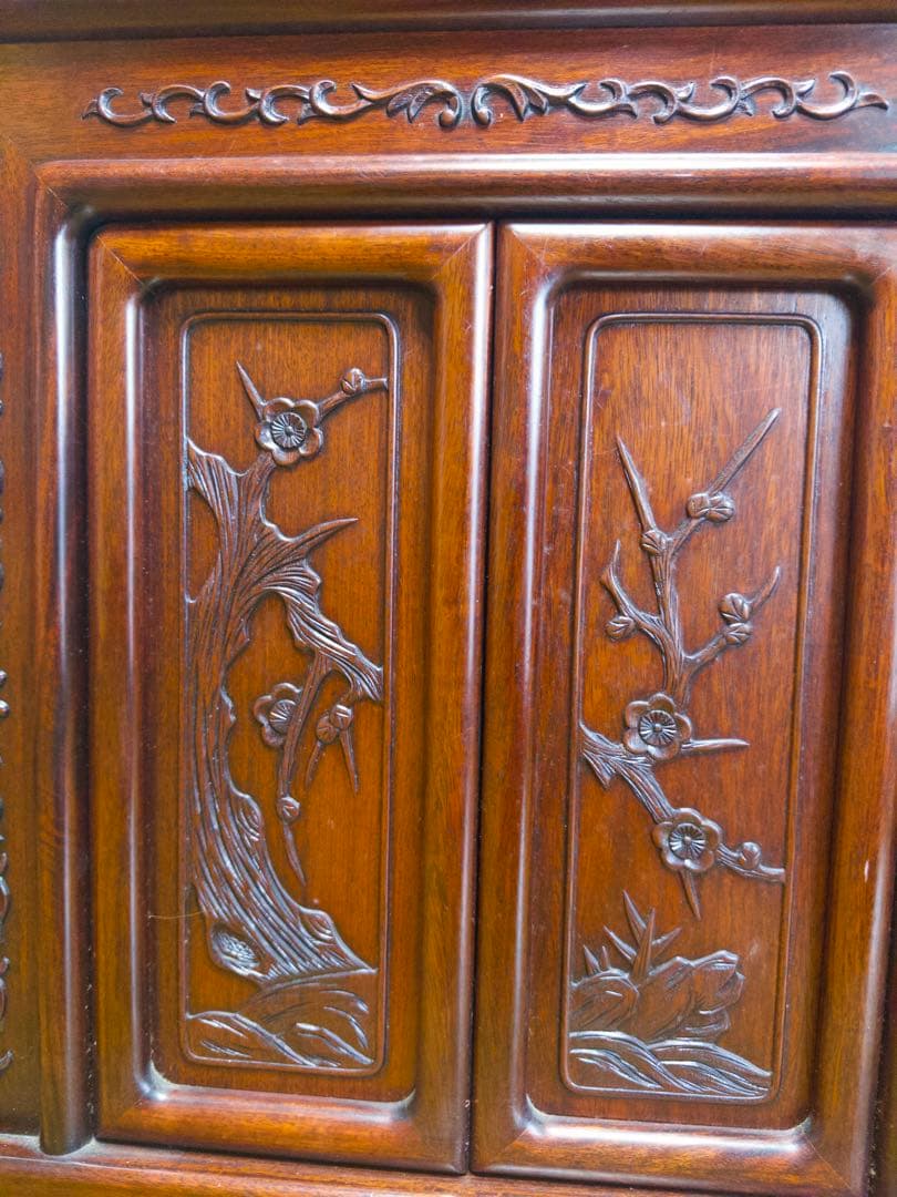 茶箪笥　古道具　骨董品　蔵出し　昭和レトロ　古民家　木製彫刻ラック 引き出し付き