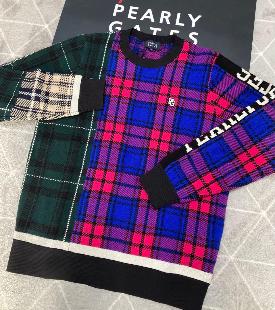 新品 パーリーゲイツ クルーネックニットプルオーバー(5)サイズL/マルチカラー