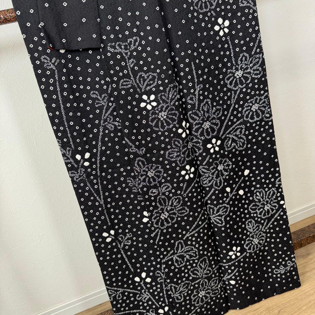 超美品　正絹　訪問着　付け下げ　着物　168裄69 トールサイズ　黒　白　絞り