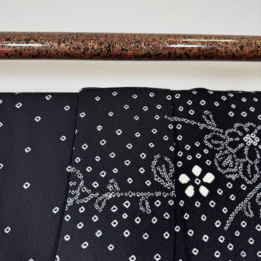 超美品　正絹　訪問着　付け下げ　着物　168裄69 トールサイズ　黒　白　絞り