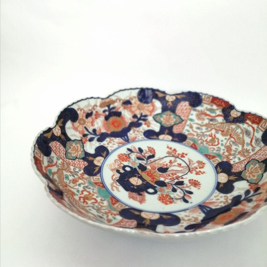 明治前期　色絵　花籠　龍と鳳凰　唐花　蝶　輪花　大鉢