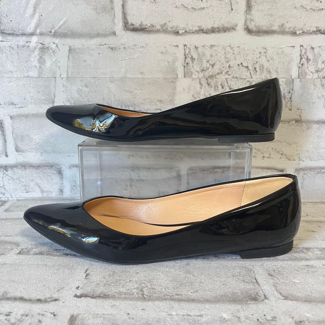 【美品】 ファビオルスコーニ　ブラック　エナメル　ポインテッド　フラットシューズ