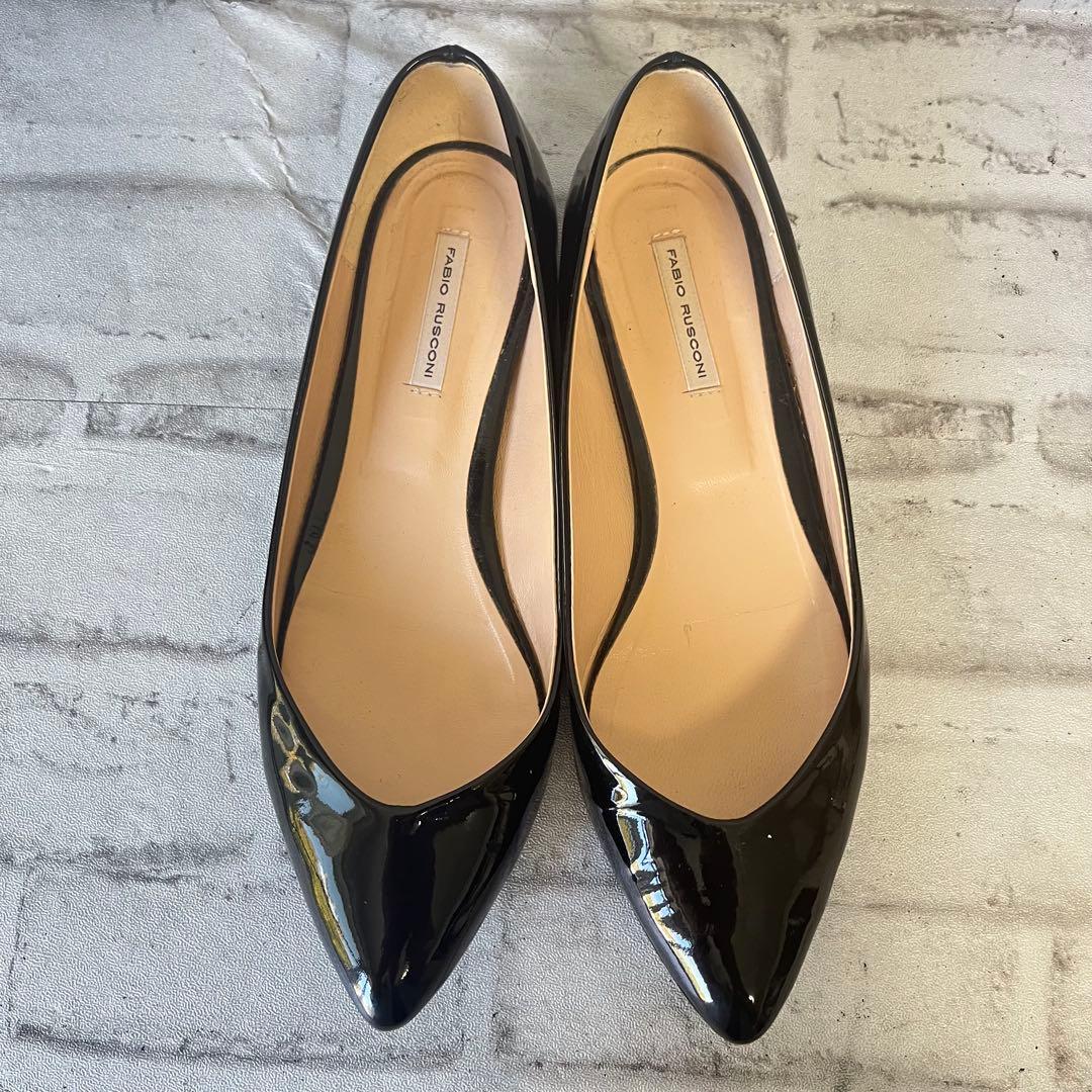 【美品】 ファビオルスコーニ　ブラック　エナメル　ポインテッド　フラットシューズ