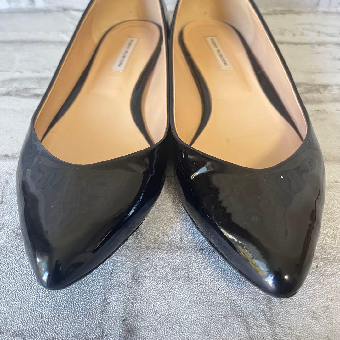 【美品】 ファビオルスコーニ　ブラック　エナメル　ポインテッド　フラットシューズ