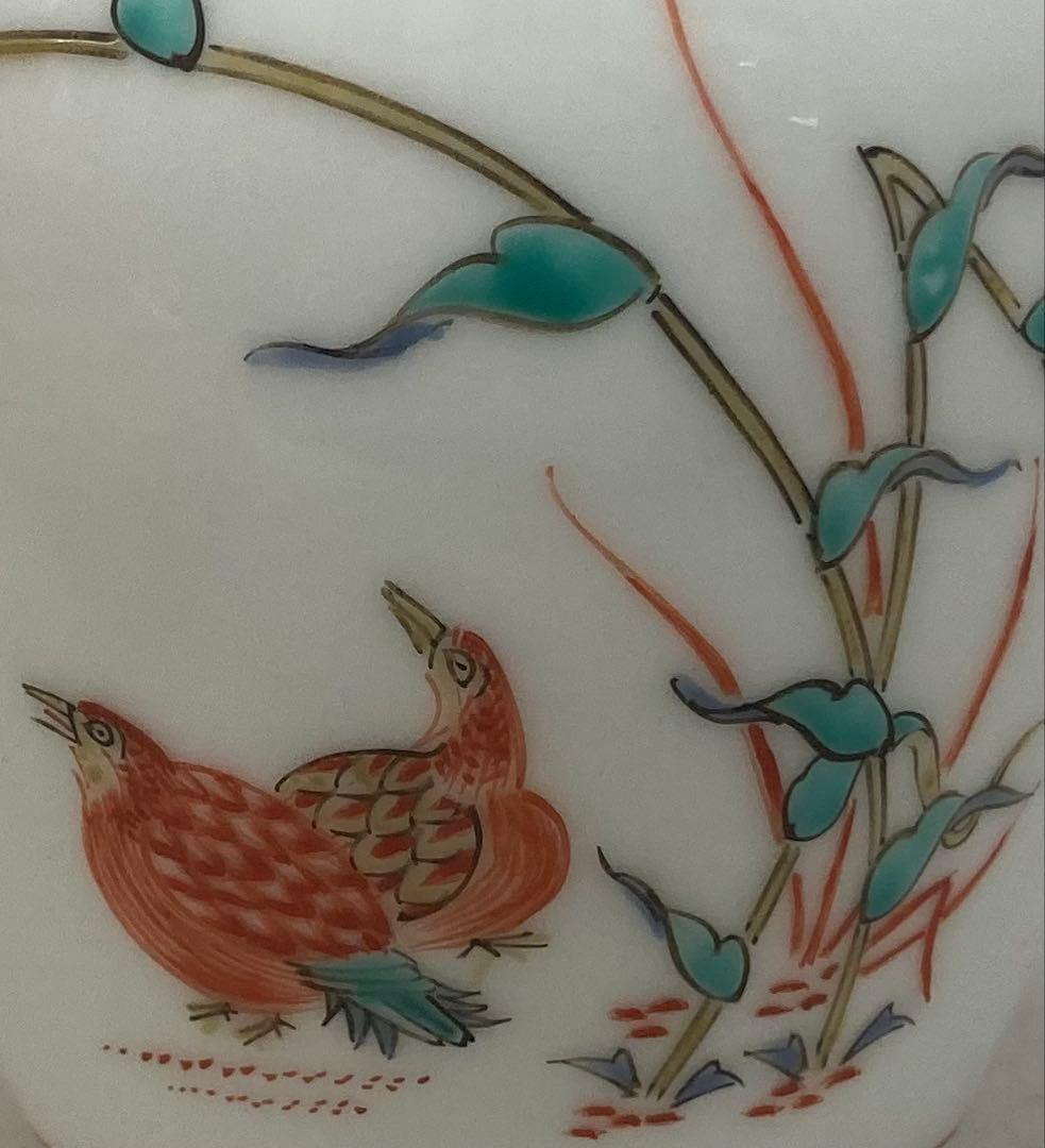 B442s「錦 粟鶉文茶壷」十三代酒井田柿右衛門作　共箱　重要無形文化財　煎茶