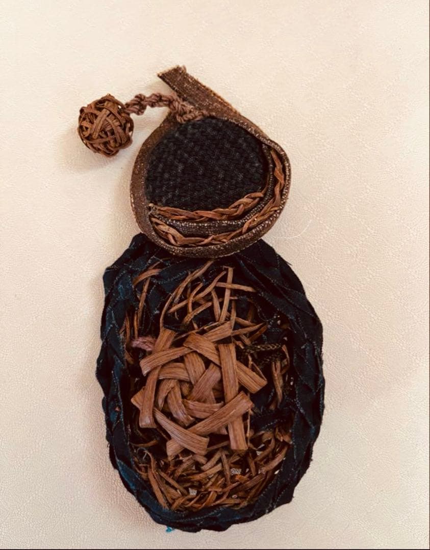 ◆柿渋染め 裂き織り ポシェット 山葡萄コサージュ付ブラウン◆