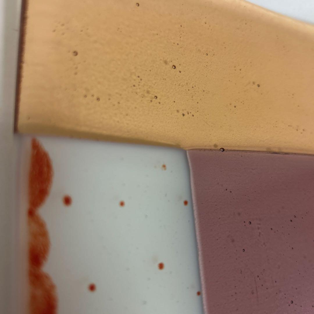 作家　ガラス作家　角皿　四角皿　プレート　ドット　ピンク×オレンジ