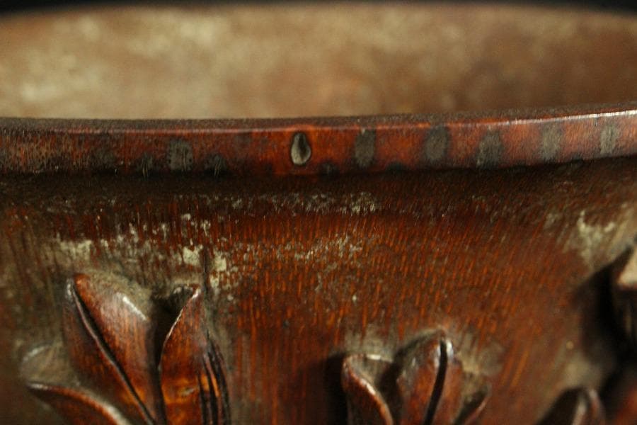 中国美術 竹根 刻 蓮花 碗 洗 13cmx9cm 文房四宝(K-LC561)