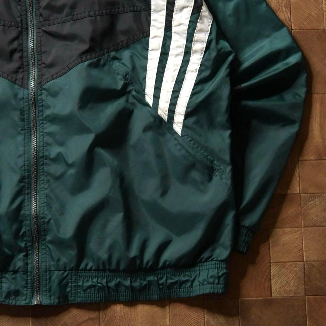 か*ん様 90s 万国旗タグ　アディダス　ナイロンジャケット　グリーン　刺繍ロゴ