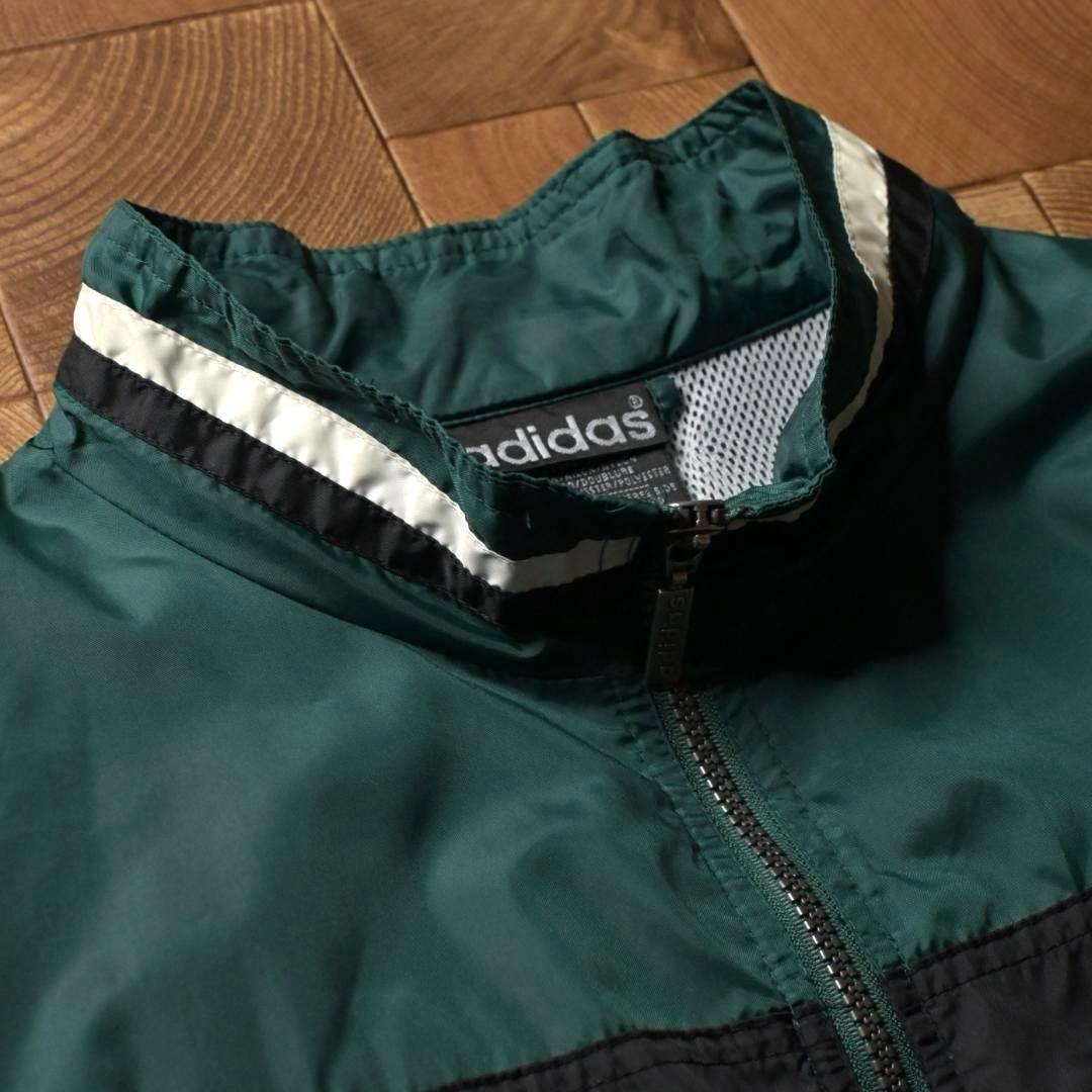 か*ん様 90s 万国旗タグ　アディダス　ナイロンジャケット　グリーン　刺繍ロゴ