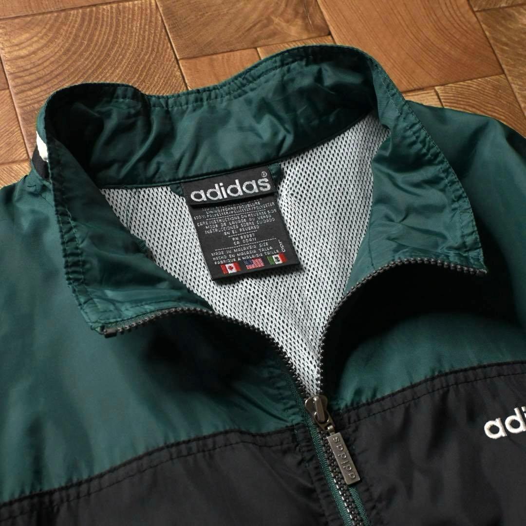 か*ん様 90s 万国旗タグ　アディダス　ナイロンジャケット　グリーン　刺繍ロゴ