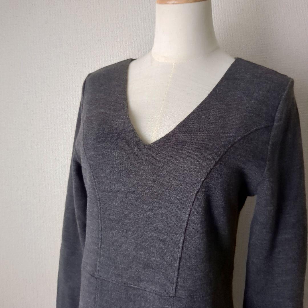 kayme/ケイミー 洗えるニット ミラノリブVネック ワンピース