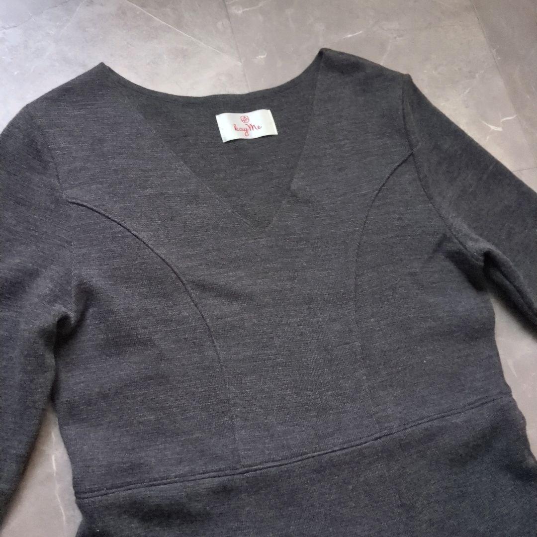 kayme/ケイミー 洗えるニット ミラノリブVネック ワンピース