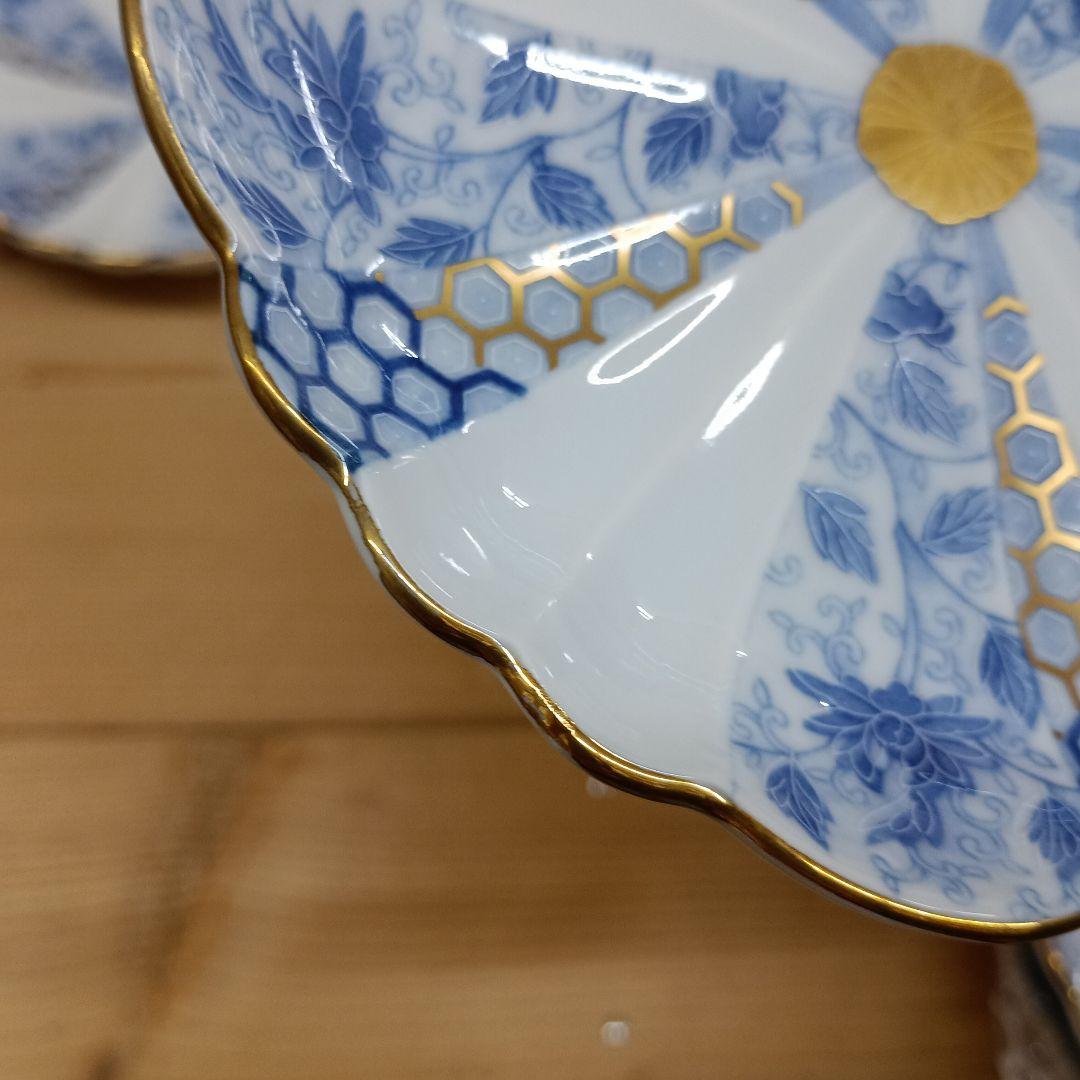 有田焼　西山窯　菊割　金彩　古伊万　花唐草　亀甲紋　銘々皿　5枚セット　B