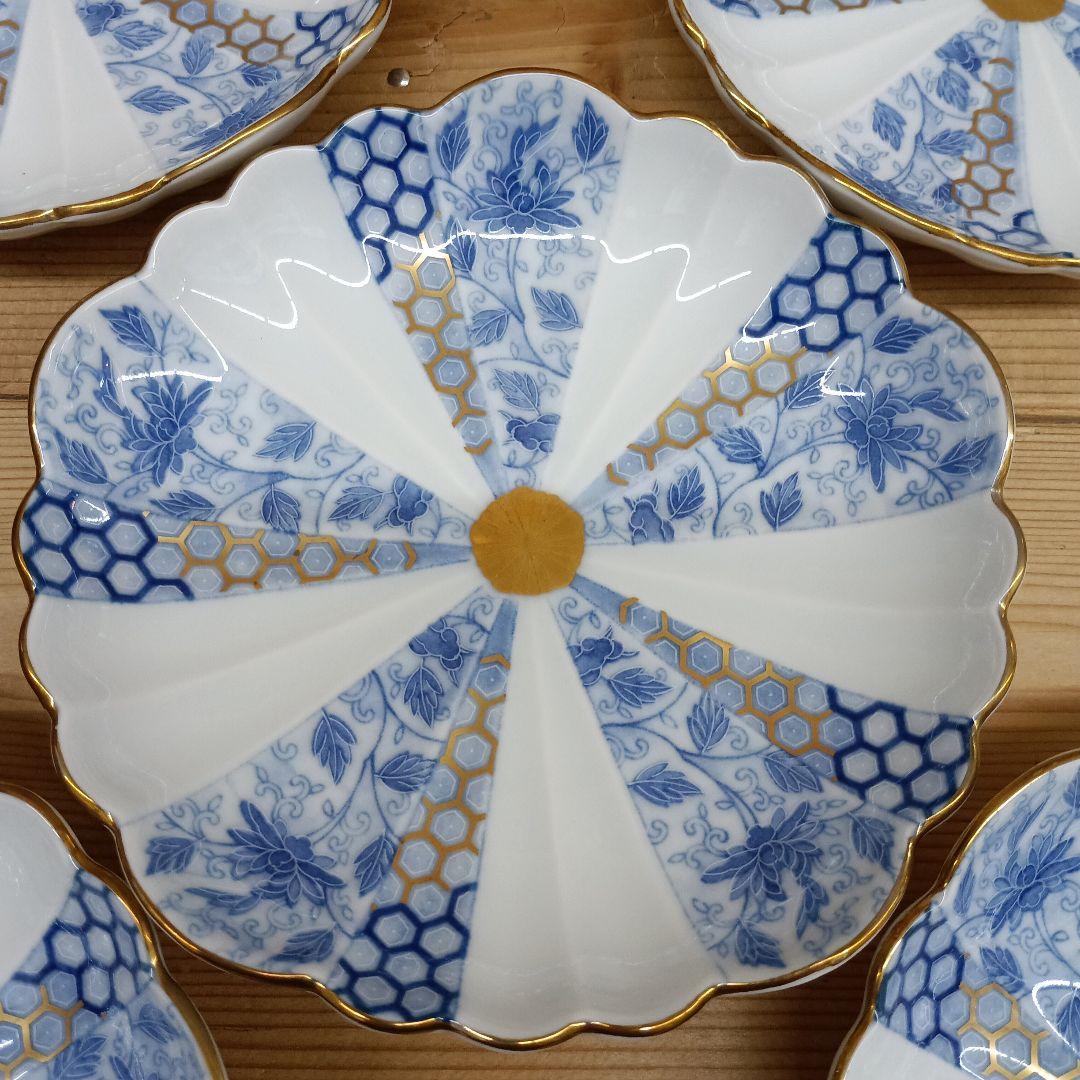 有田焼　西山窯　菊割　金彩　古伊万　花唐草　亀甲紋　銘々皿　5枚セット　B