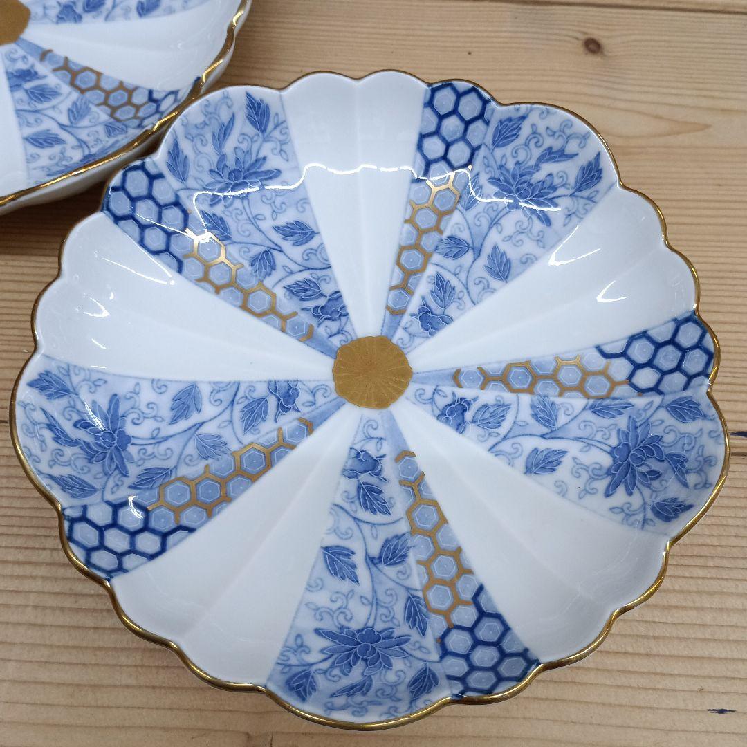 有田焼　西山窯　菊割　金彩　古伊万　花唐草　亀甲紋　銘々皿　5枚セット　B