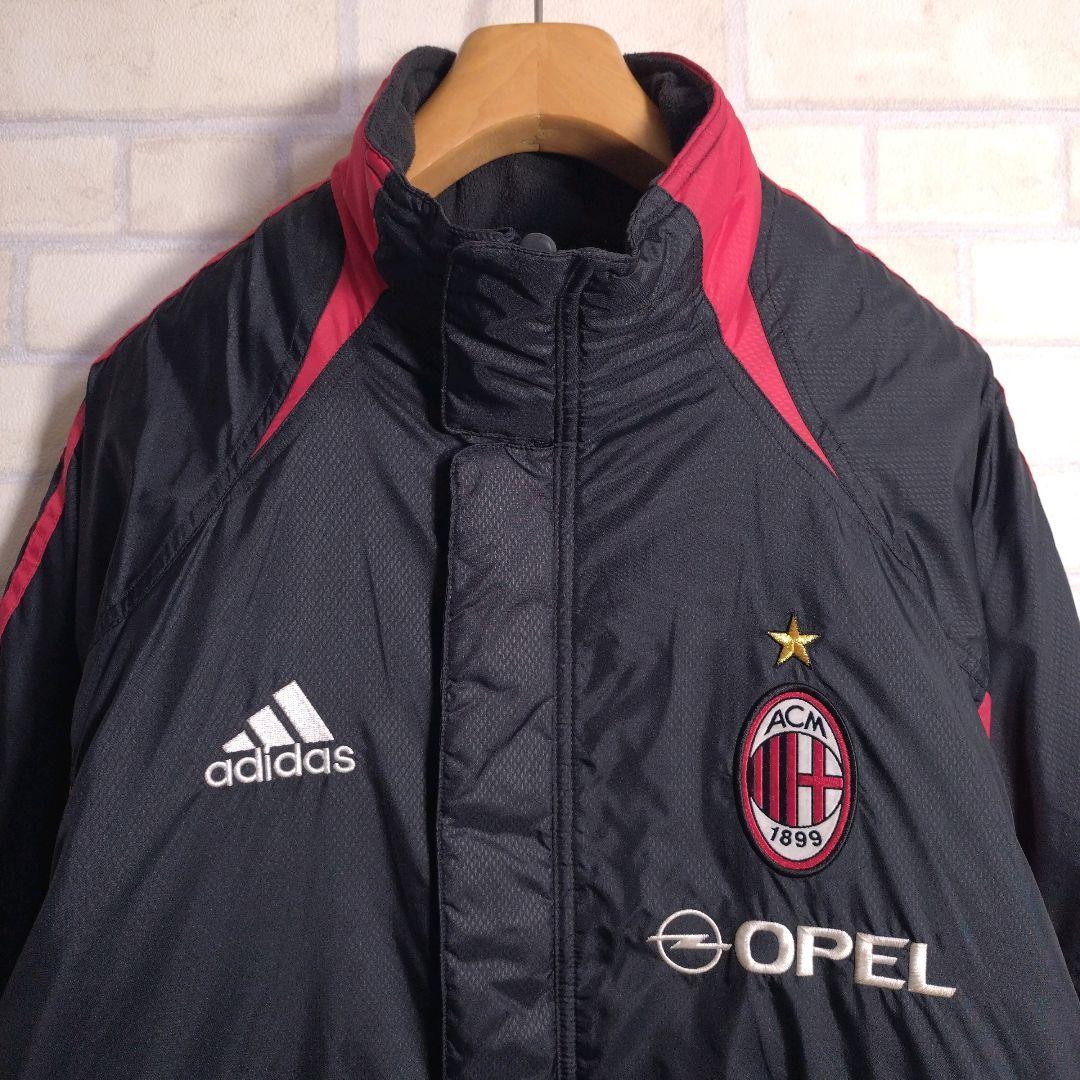 アディダス★00s ACミラン 刺繍ロゴ 中綿 ナイロンジャケット 黒 XL