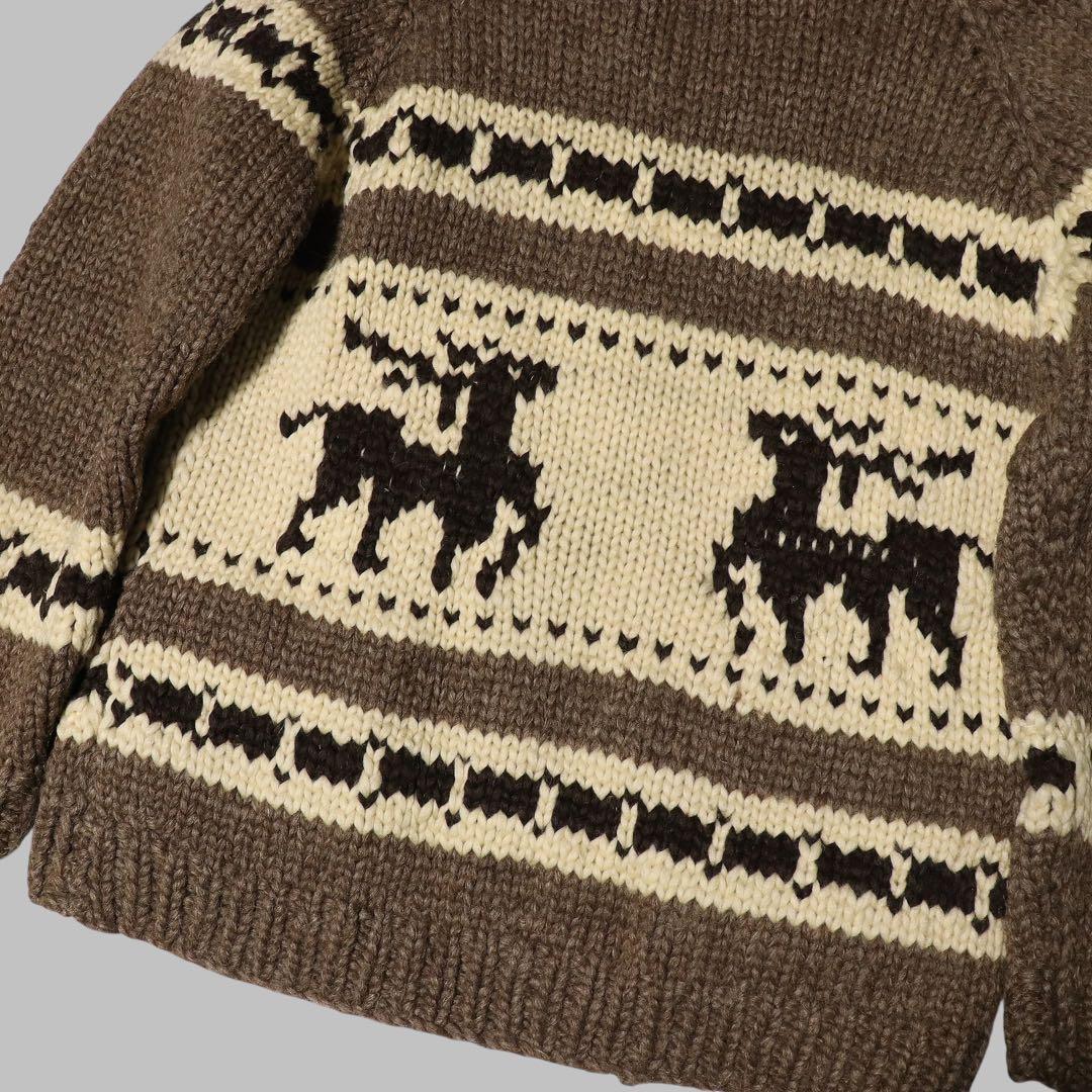 L★KANATA★カウチンニット★トナカイ★カナダ製★カーディガン★ブラウン
