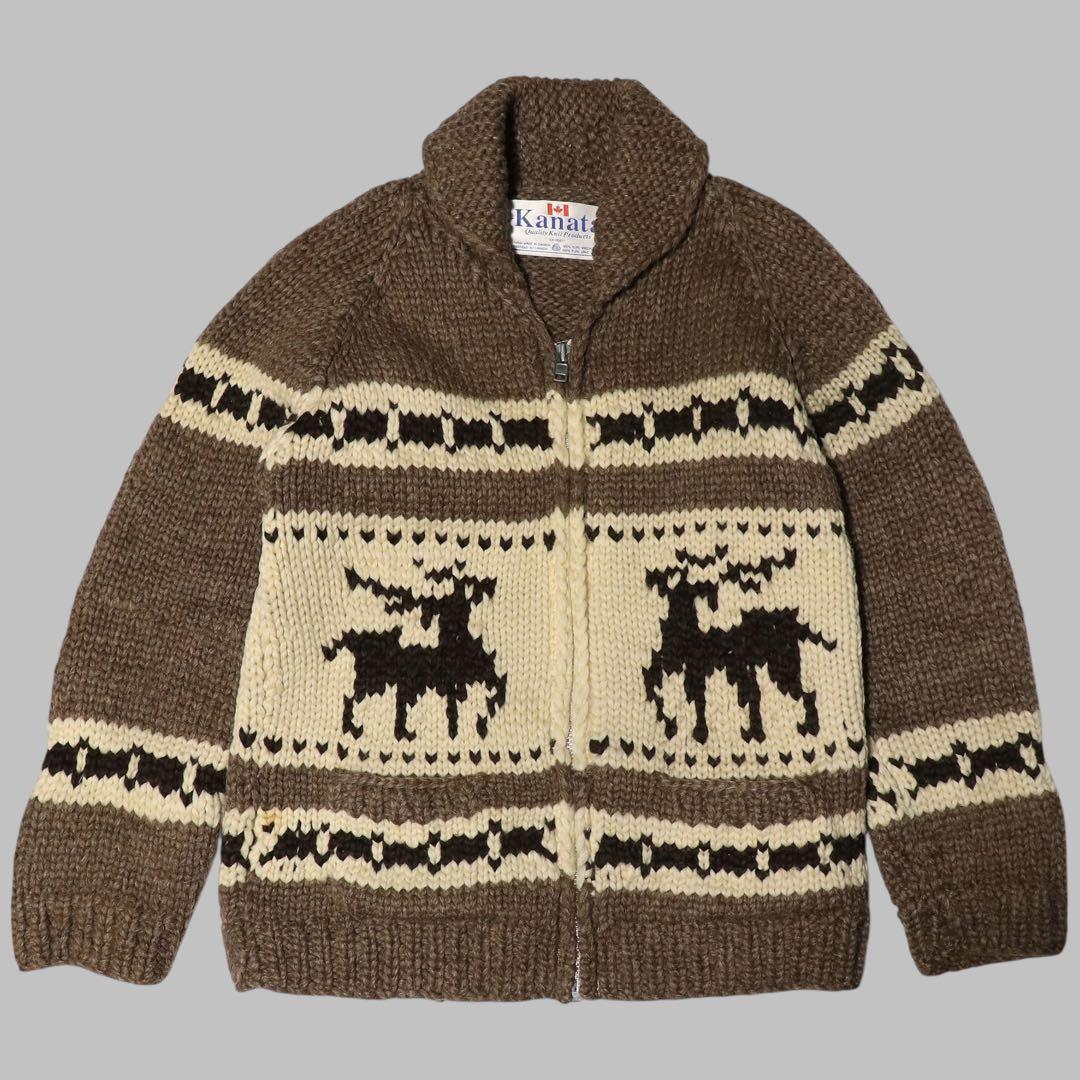 L★KANATA★カウチンニット★トナカイ★カナダ製★カーディガン★ブラウン