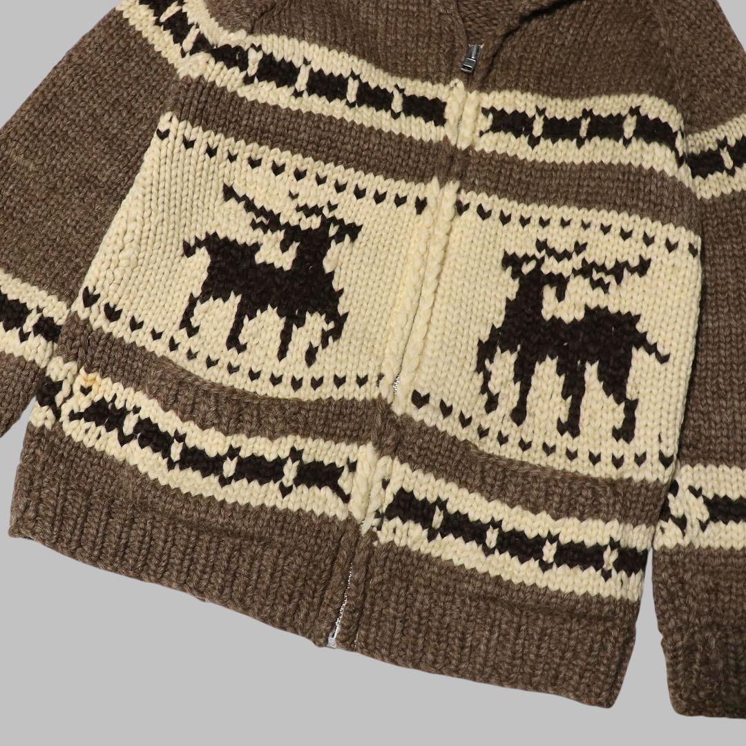 L★KANATA★カウチンニット★トナカイ★カナダ製★カーディガン★ブラウン