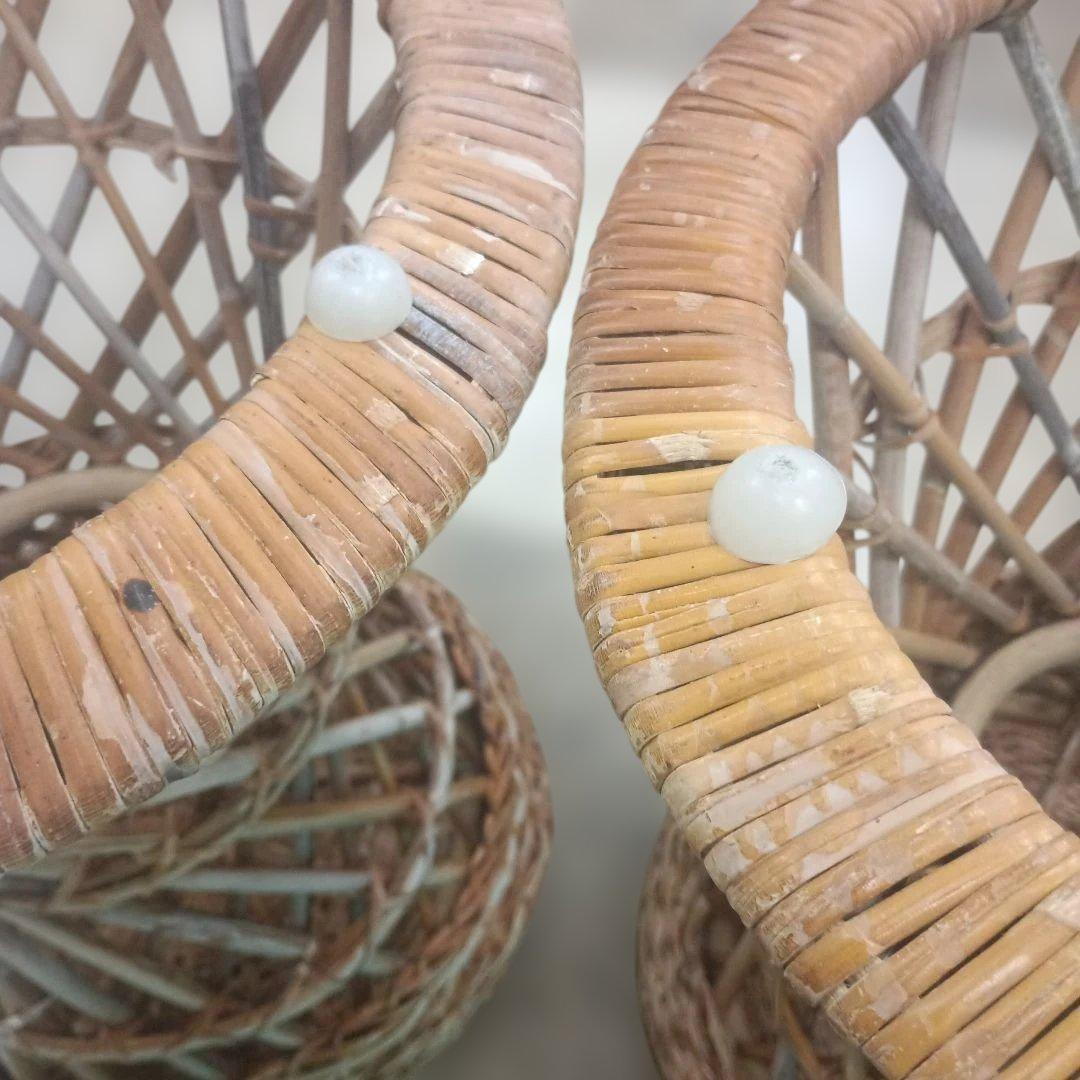 5140）ラタン　籐のスツール　丸椅子　チェア　２脚／昭和レトロ