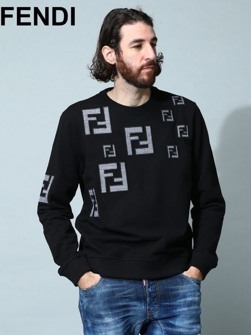 美品 FENDI ギンガムチェック FF ロゴ スウェット トレーナー 黒