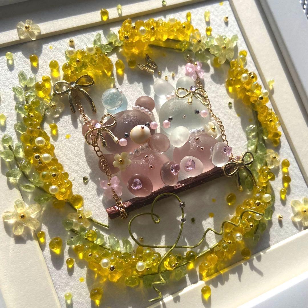 ♡ミモザリースのブランコで...♡シーグラスアート くまさんうさぎさん