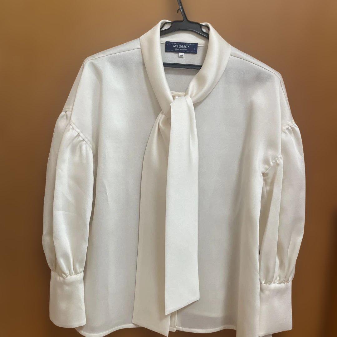 M'S GRACY アイボリー リボン付きブラウス 40