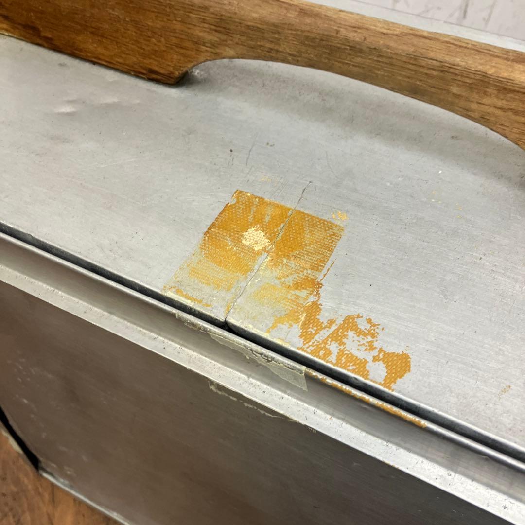 A-3 昭和レトロ アルミ製 出前箱 おかもち 4段 木製ハンドル キャンプ