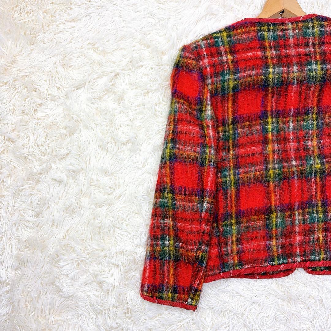 pinkhouse archives モヘアシャギーチェックジャケット　リボン