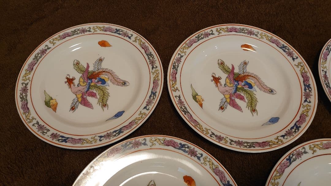 古玩　中国陶器　中皿　７寸皿　鳳凰　蔵出し　５客