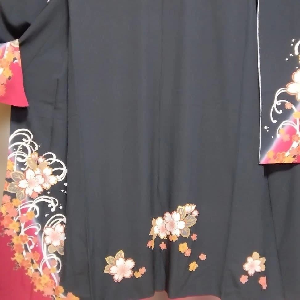 正絹　振り袖　黒地にさくら柄　トールサイズ