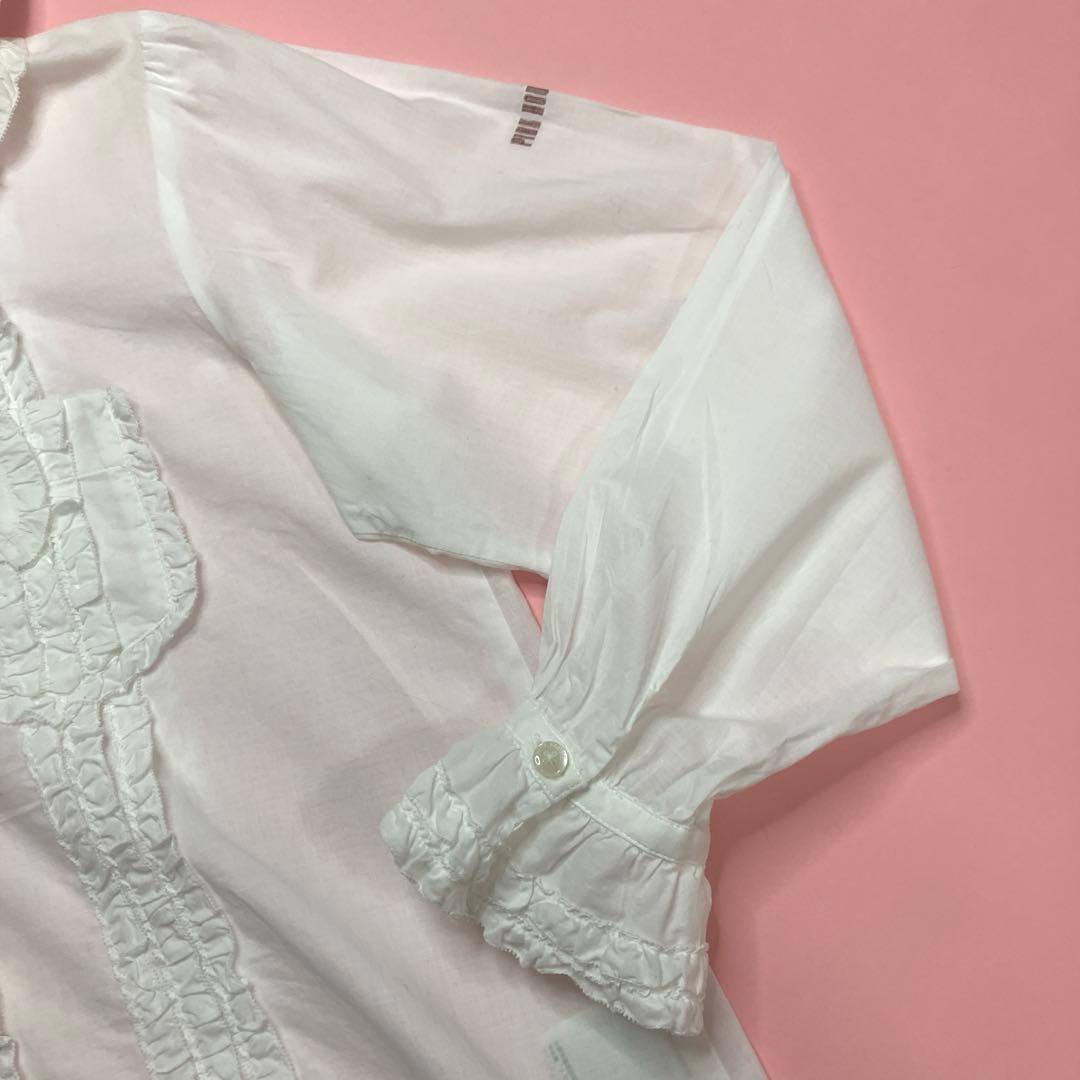 ピンクハウス 白 ピコフリル使い サッシュリボン付き 綿ローンセーラーブラウス