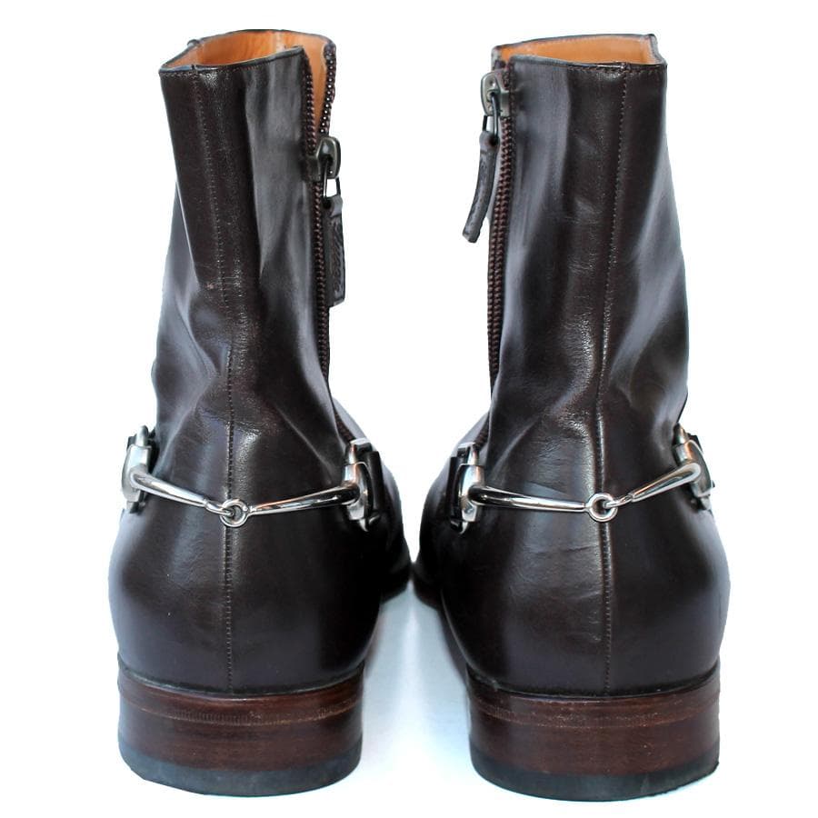 GUCCI ホースビットブーツ ブラウン レザー サイドジップ イタリア製