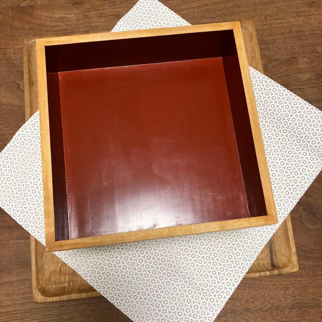 白木重箱　2段重ね　漆塗