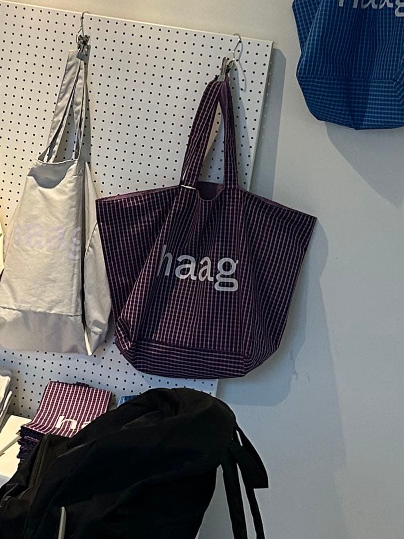 新品未使用　haag トートバッグ　エコバッグ　チェック　（パープルチェック）